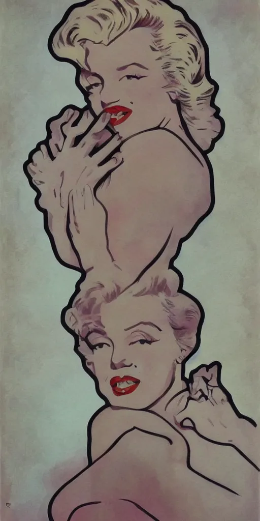 Image similar to marilyn monroe in the style of mucha