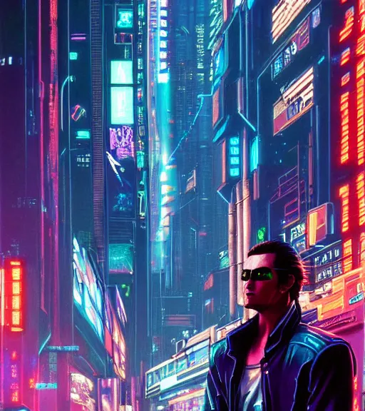 Image similar to a portrait of a cyberpunk person, Night City, cyberpunk 2077, very very coherent painting, 1979 OMNI Magazine Cover, street level neo-Tokyo in Cyberpunk 2077 style by Vincent Di Fate by mark arian by artgerm, 4k, 8k, HD, trending on artstation