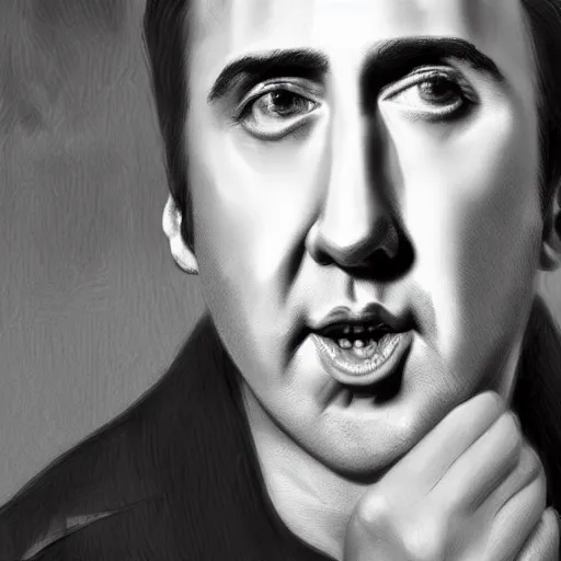 Image similar to Drinking from bottle liquid with face Nicolas Cage. Surrealism. Surreal drawing. Digital art, from artstation