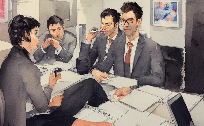 Image similar to concept art of a modern office life, pinterest, artstation trending, behance, watercolor, by coby whitmore *, silver, laser light *,