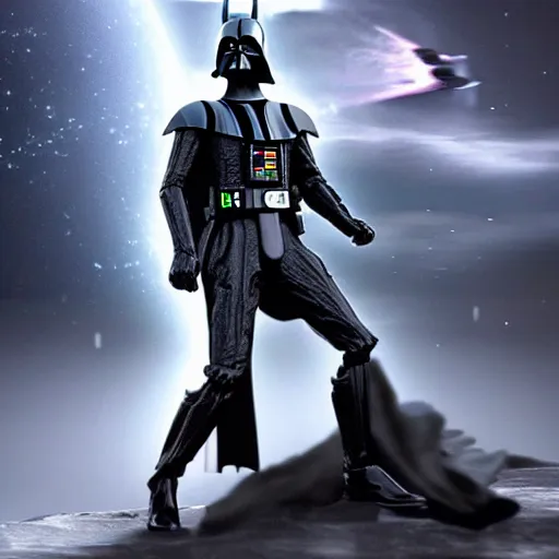 Prompt: darth vader fusion with batman on an epic cinematic background