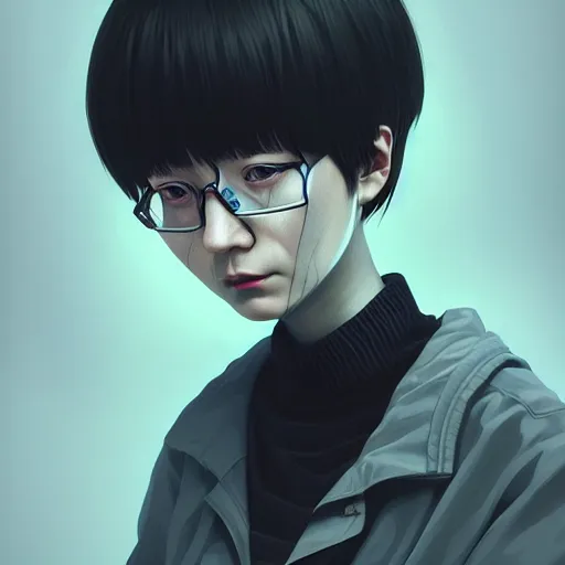 Image similar to portait of serial experiments : lain, sci - fi, techwear, intricate, elegant, highly detailed, digital painting, artstation, concept art, smooth, sharp focus, illustration, by bartek fedyczak, erak note, tooth wu, neil richards, kan liu, siwoo kim, jisu choe