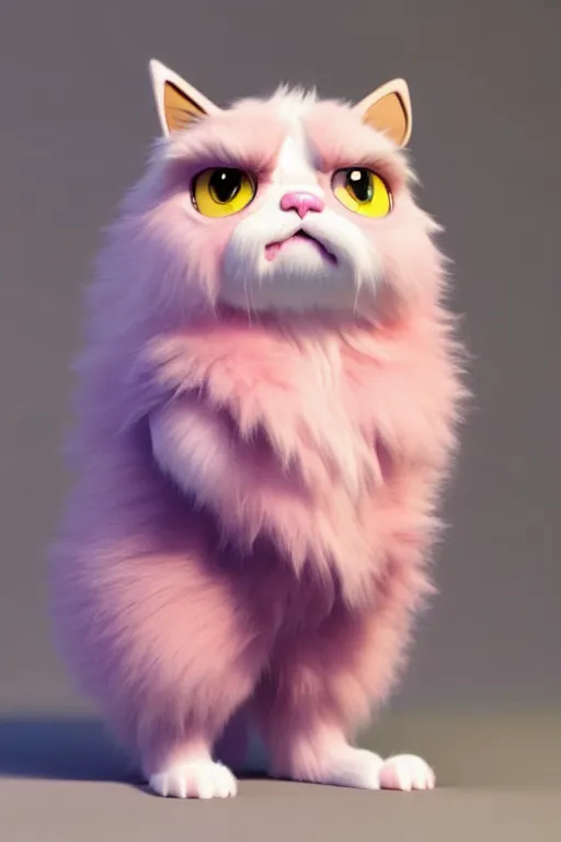 Image similar to high quality 3 d render hyperrealist very cute pastel fluffy! grumpy griffin cat hybrid with armor, vray smooth, in the style of detective pikachu, hannah yata charlie immer, dramatic pink light, low angle, uhd 8 k, sharp focus