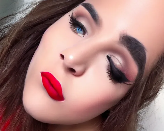 Image similar to big plump lips with red lipgloss reflecting