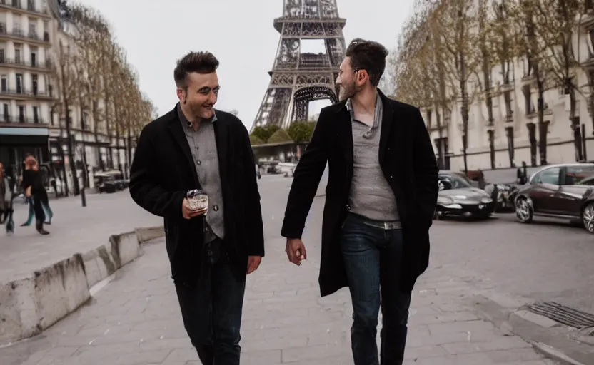 Prompt: a cute man going out on a romantic date with his husband in Paris, cinematic, photo, 8K High Definition