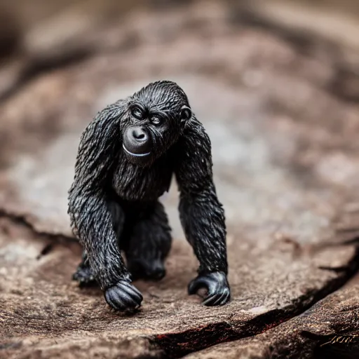 Image similar to macro photo of a miniature ho scale gorilla figure, taken with canon 8 0 d, canon 1 0 0 mm f / 2. 8