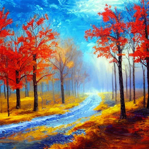 Image similar to painting depicting all four season in one paintng, concept art, artstation, detailed, impressionism, oil on canvas, knife painting, messy,