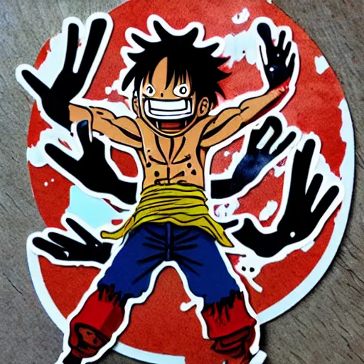 Image similar to die cut sticker, luffy is joyboy, splatter paint on paper