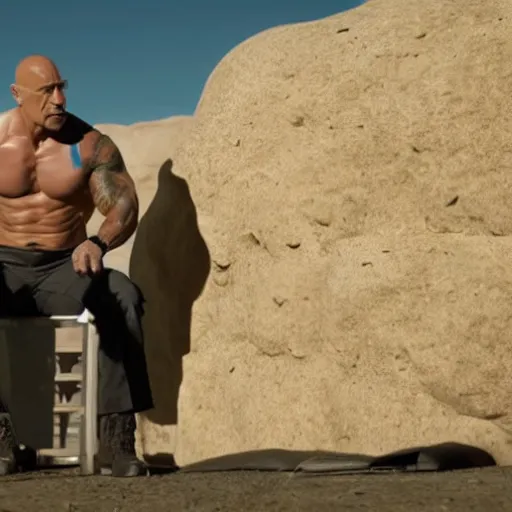 Image similar to Dwayne The Rock Johnson as Walter White in 'Breaking Bad' (2012), movie still frame, oscar nominated cinematography, volumetric lighting, 8k resolution, beautiful composition