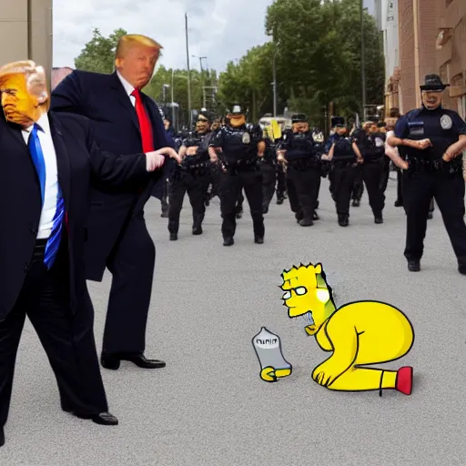 Prompt: The Simpsons police officer taking arresting Donald Trump