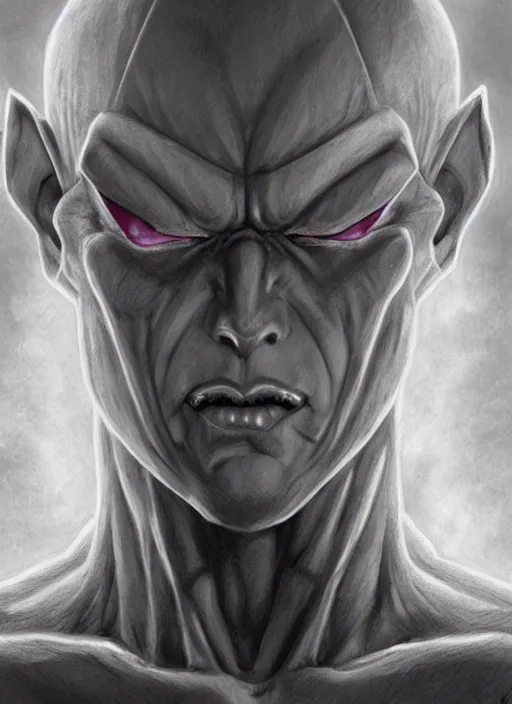 Prompt: realistic portrait pencil sketch of frieza, old mystic ruins, afternoon, intricate, elegant, highly detailed, digital painting, sharp, focus, by artgerm and greg rutkowski