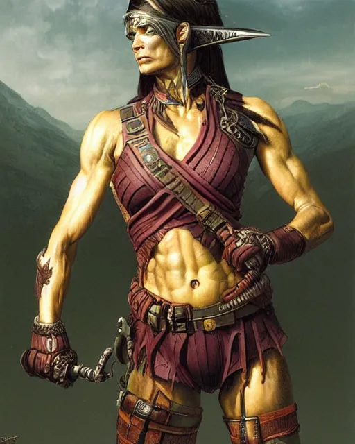 Prompt: a portrait of a fit female warrior by boris valejo and Thomas Cole and Wayne Barlowe