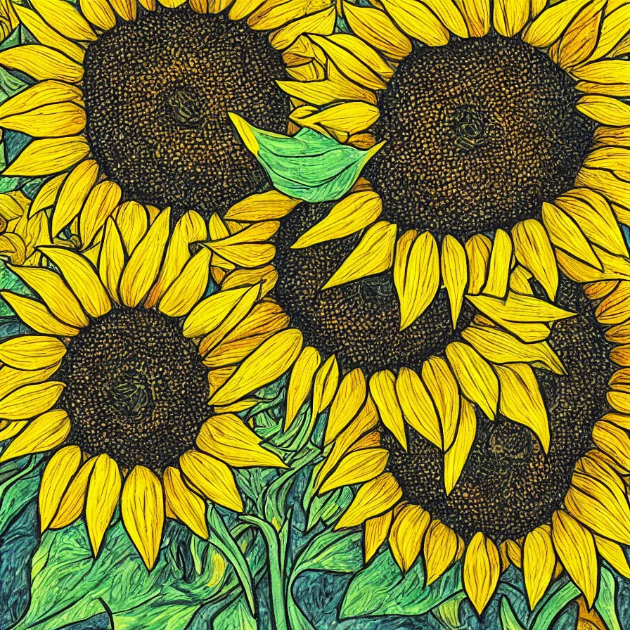 Image similar to A sunflower-dreamcatch artwork with strong tribal influences.