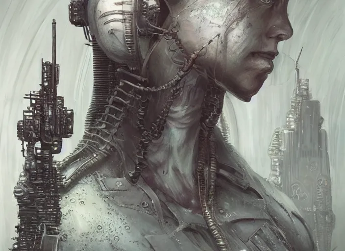 Image similar to highly detailed concept art of neuromancer characters, dystopian post - apocalyptic retrofuturistic vibe, an ultrafine detailed painting by art by hans giger and wayne barlowe, trending on deviantart, pop surrealism, whimsical, lowbrow, perfect symmetrical face, sharp focus, octane, masterpiece