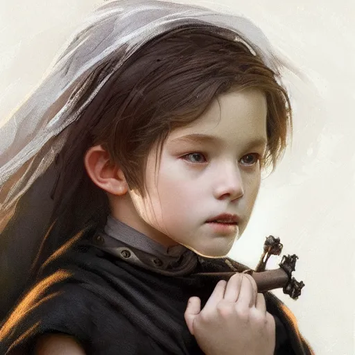 Image similar to perfectly - centered - portrait of a kid wearing black cloak holding stick, intricate, highly detailed, digital painting, artstation, concept art, smooth, sharp focus, illustration, unreal engine 5, 8 k, art by artgerm and greg rutkowski and alphonse mucha