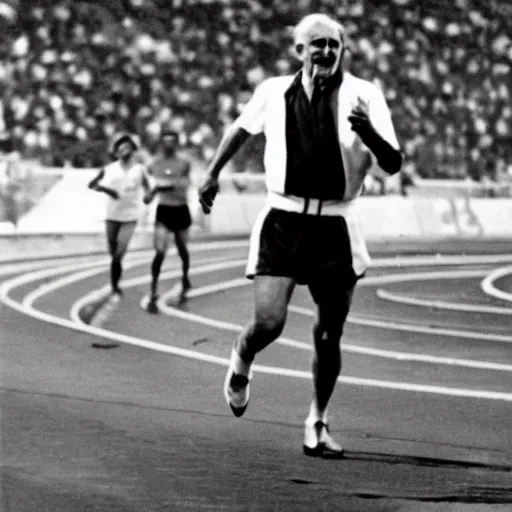 Image similar to bernie sanders running at the 1 9 3 6 olympics, high quality, high resolution