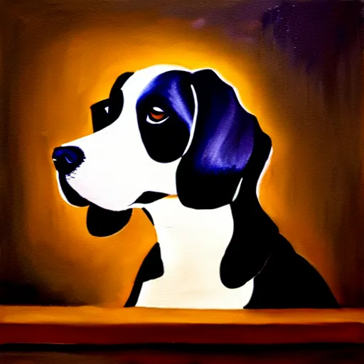 Prompt: a painting of a spaniel at a smokey bar with a Martini, renaissance, light effect