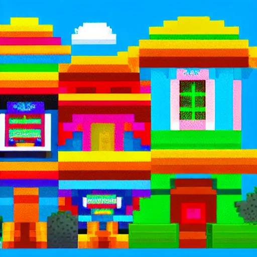 Image similar to pixel art of Colorful Mexican village