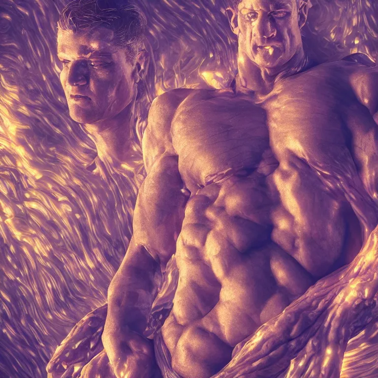 Prompt: octane render portrait by wayne barlow and carlo crivelli and glenn fabry, a giant huge muscular family made out of neon lights, cinema 4 d, ray traced lighting, very short depth of field, bokeh