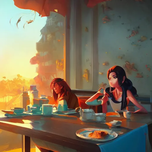 Prompt: hero world breakfast at tiffany's, behance hd by jesper ejsing, by rhads, makoto shinkai and lois van baarle, ilya kuvshinov, rossdraws global illumination