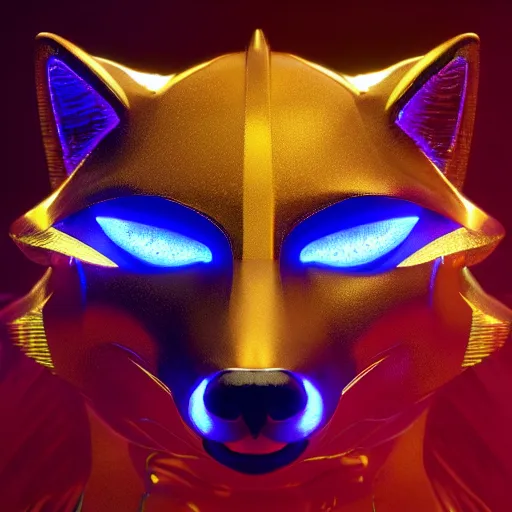 Image similar to chrome fox, glossy, metallic, neon, symmetrical, tribal patterns, realistic, unreal engine, octane, redshift, artstation, behance