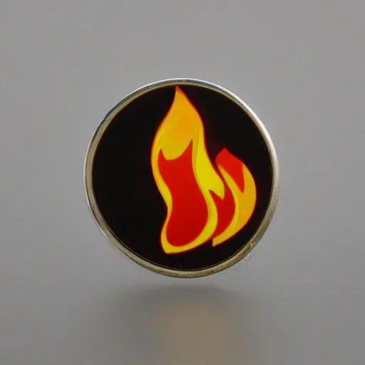 Image similar to a diamond enamel pin of a retro 1 9 8 0 s minimalistic flame fire warning label, smooth curves