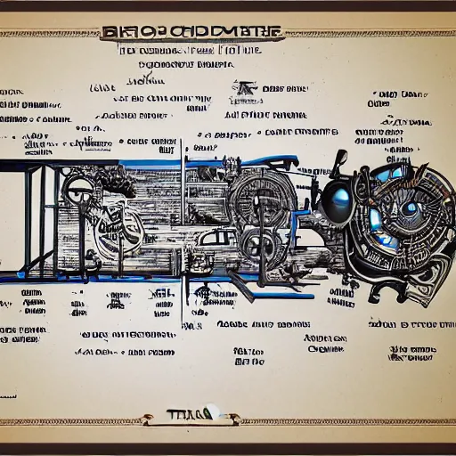 Prompt: a very detailed scheme blueprint of the time machine