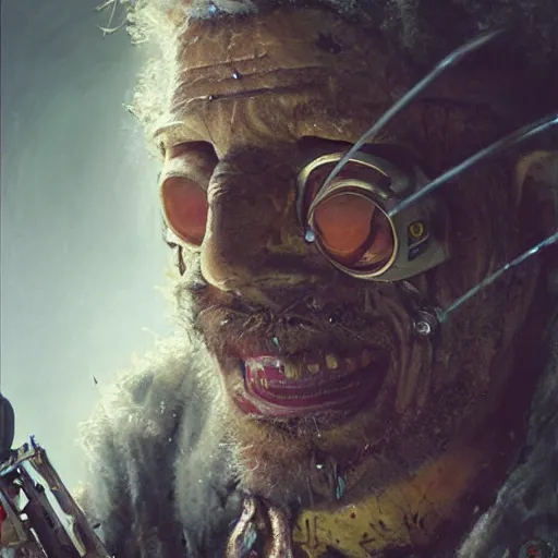 Image similar to henry dorsett case, middleaged shaggy cyborg, heavily augmented, wired, smoker, hacker, cyberpunk, painted by seb mckinnon, high detail, dramatic light, digital art, painted by greg rutkowski, promotional movie posterart, trending on artstation