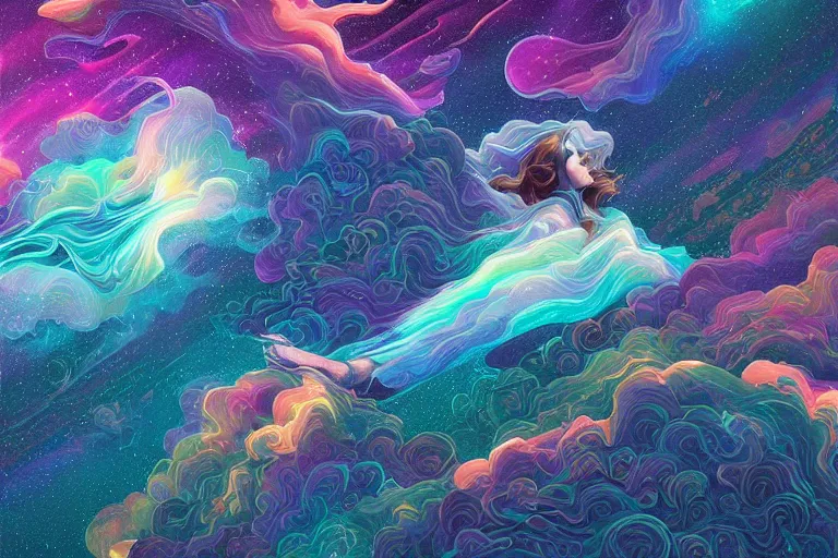 Image similar to holographic 🌠 wind convergence digital matte illustration, pastiche by dan mumford, pastiche by cyril rolando, pastiche by victo ngai, precise and intricate linework, art nouveau cosmic nebula 4 k detailed matte illustration trending on illustrationx, cgsociety, buff and aquamarine color scheme