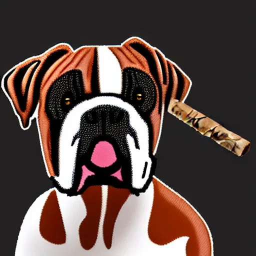 Image similar to boxer dog smoking a cigar, award winning, highly detailed,