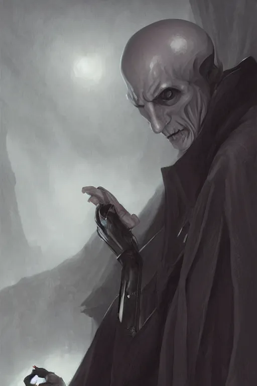 Prompt: stylish nosferatu with a gaming headset looking at his monitor d & d, fantasy, portrait, highly detailed, headshot, digital painting, trending on artstation, concept art, sharp focus, illustration, art by artgerm and greg rutkowski and magali villeneuve