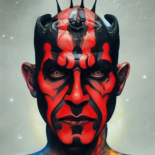 Image similar to dream portrait of Darth Maul, cameras, melting ,8k,by tristan eaton,Stanley Artgermm,Tom Bagshaw,Greg Rutkowski,Carne Griffiths, Ayami Kojima, Beksinski, Giger,trending on DeviantArt,face enhance,hyper detailed,minimalist,cybernetic, android, blade runner,full of colour W 1024