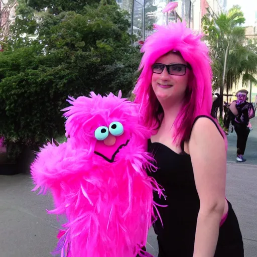 Image similar to hot pink feather boa muppet at furry convention