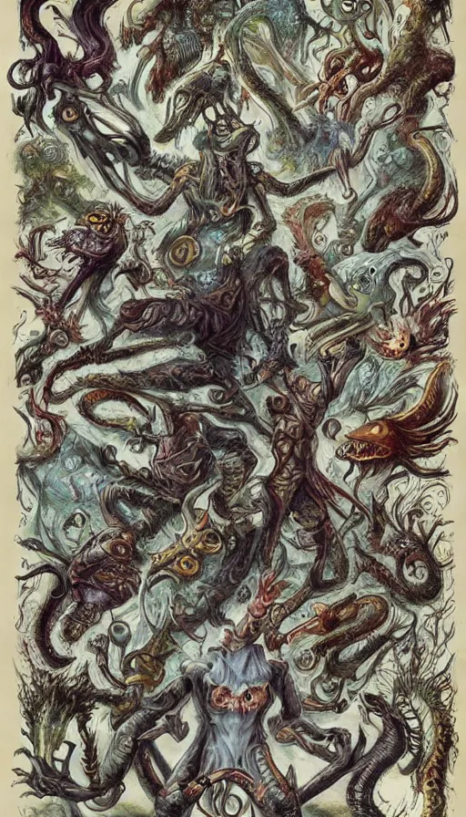 Image similar to bestiary of whimsical uncanny creatures from the depths of the unconscious psyche