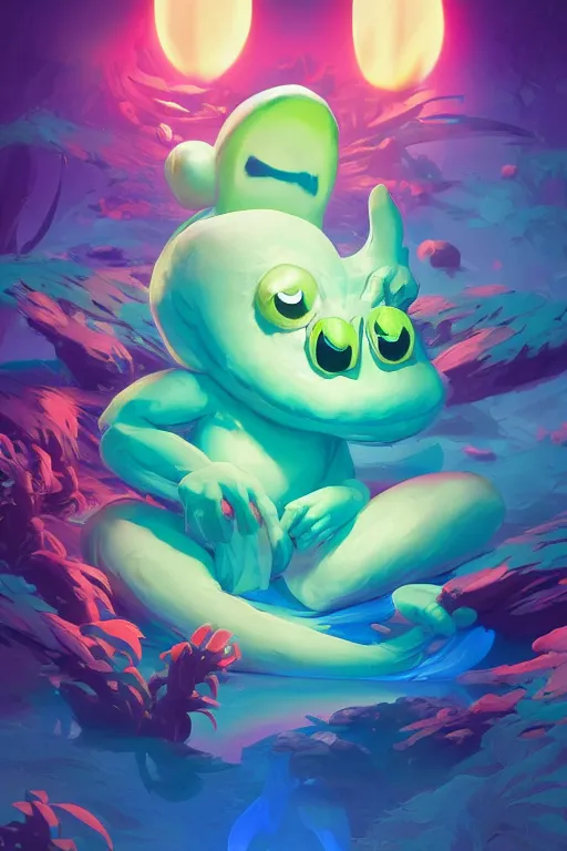 Image similar to smurf ghost creature animal sushi cristal very big eye roots cactus elemental flush of force nature micro world fluo fishscale, behance hd by jesper ejsing, by rhads, makoto shinkai and lois van baarle, ilya kuvshinov, rossdraws radiating a glowing aura global illumination ray tracing hdr