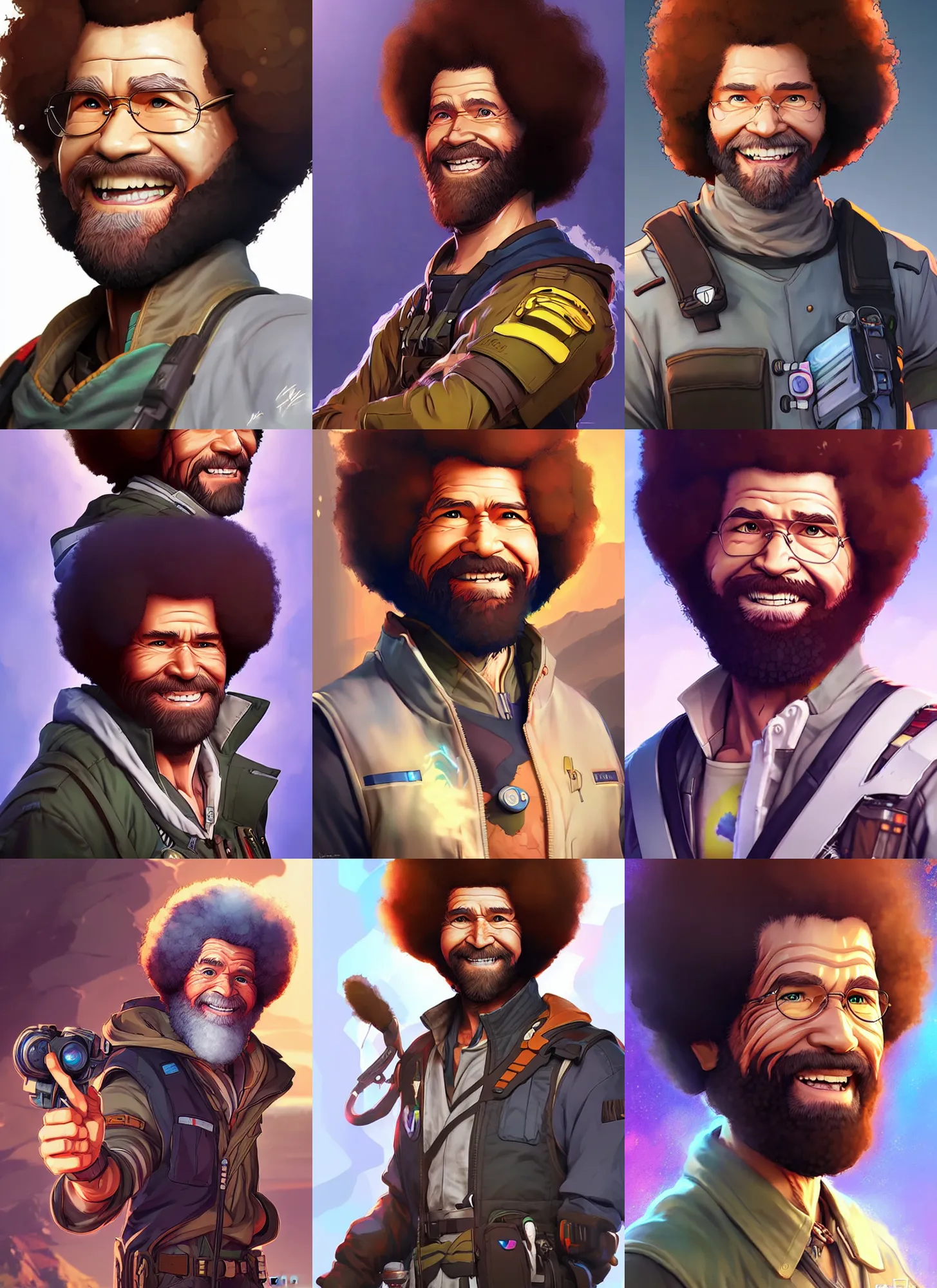 Prompt: Bob Ross in apex legends as an anime character digital illustration portrait design by Ross Tran, artgerm detailed, soft lighting