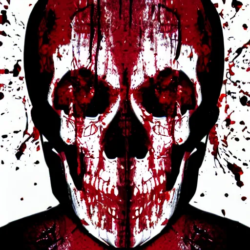 Image similar to glitchy bloody face skull