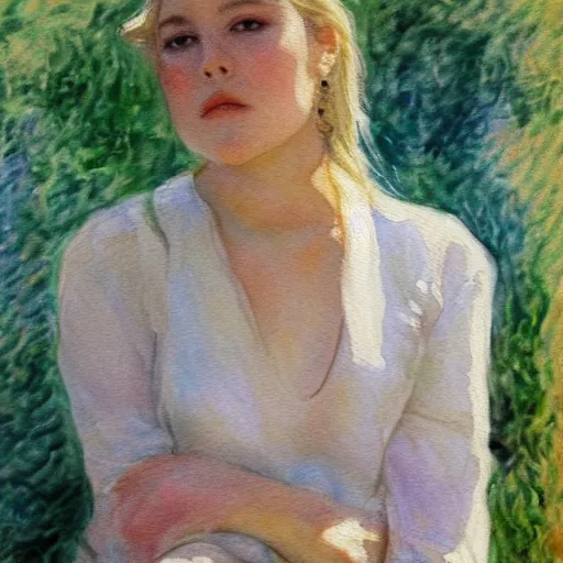 Image similar to abbie cornish, watercolor, in the style of claude monet, beautiful face, award winning, hd, 4 k