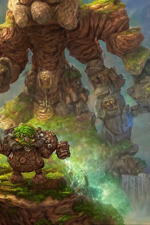 Image similar to zelda fantasy art giant golem troll wood rock greeble gemstone, global illumination ray tracing hdr fanart arstation by sung choi and eric pfeiffer and gabriel garza and casper konefal