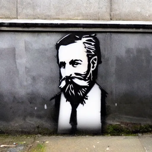 Image similar to banksy bearded graffiti, real life, sharp focus