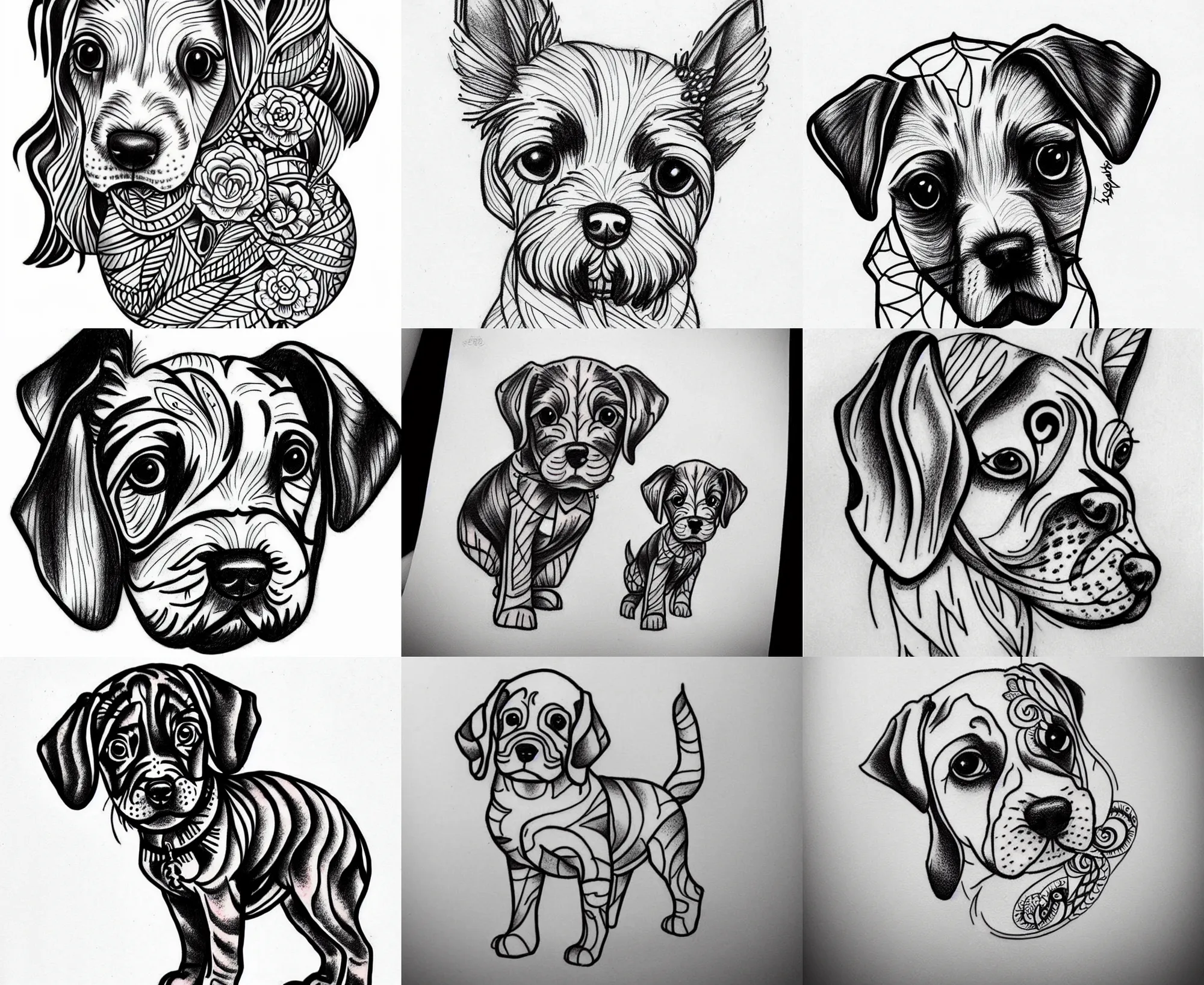 Image similar to Tattoo Design line sketch adorable full body Puppy, bold strong lines very highly aesthetic
