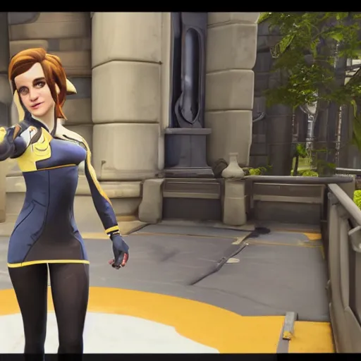 Image similar to full body Emma Watson screenshot from overwatch play of the game