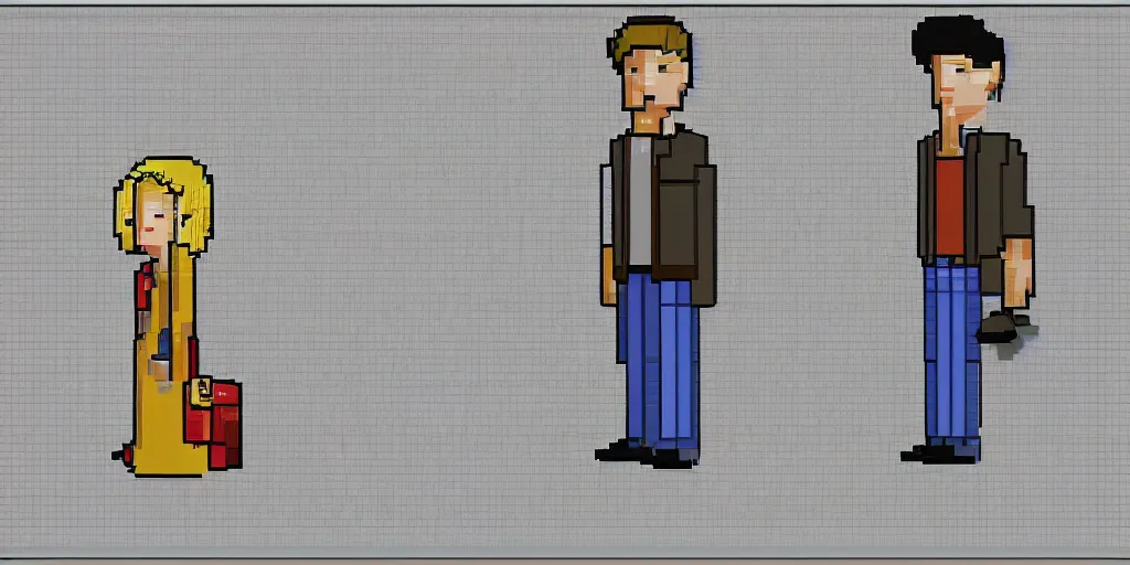 Prompt: character sheet of ross from the show friends, pixel art