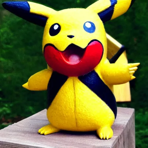 Prompt: Pikachu Sculpture made out of sawdust