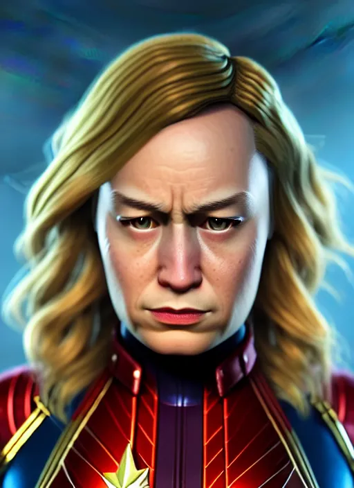 Prompt: Highly detailed portrait of Captain Marvel, unreal engine, fantasy art by Loish, global illumination, radiant light, detailed and intricate environment