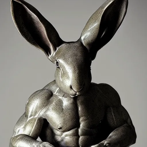 Prompt: “muscular rabbit, highly detailed, realistic, marble sculpture, Michelangelo sculpture, very old, dusty”
