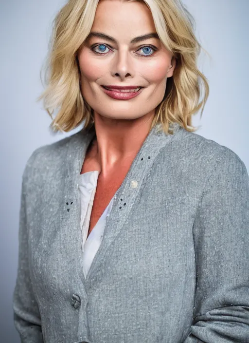 Image similar to DSLR photo portrait still of 63 year old age 63 Margot Robbie at age 63!!!, 85mm f1.8