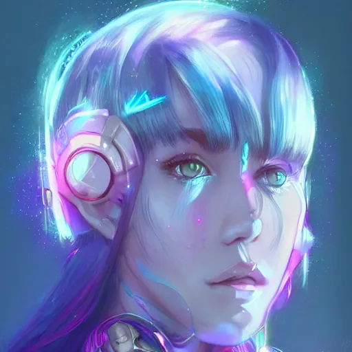 Image similar to art championship winner trending on artstation portrait of a goddess elven mecha warrior princess, head and shoulders, blue hair, matte print, pastel neon, cinematic highlights, lighting, digital art, cute freckles, digital painting, fan art, elegant, pixiv, by Ilya Kuvshinov, daily deviation, IAMAG, illustration collection aaaa updated watched premiere edition commission ✨✨✨ whilst watching fabulous artwork \ exactly your latest completed artwork discusses upon featured announces recommend achievement