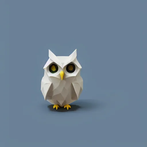 Image similar to cute isometric 3 d low polygon render of an owl, smooth white background, soft focus, centered