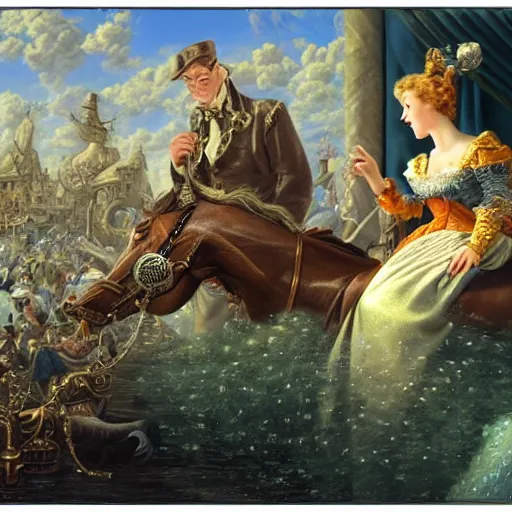 Image similar to giving advice for stock market, Realistic, Regal, Refined, Detailed Digital Art, Michael Cheval, Walt Disney (1937), François Boucher, Oil Painting, Steampunk, Highly Detailed, Cinematic Lighting, Unreal Engine, 8k